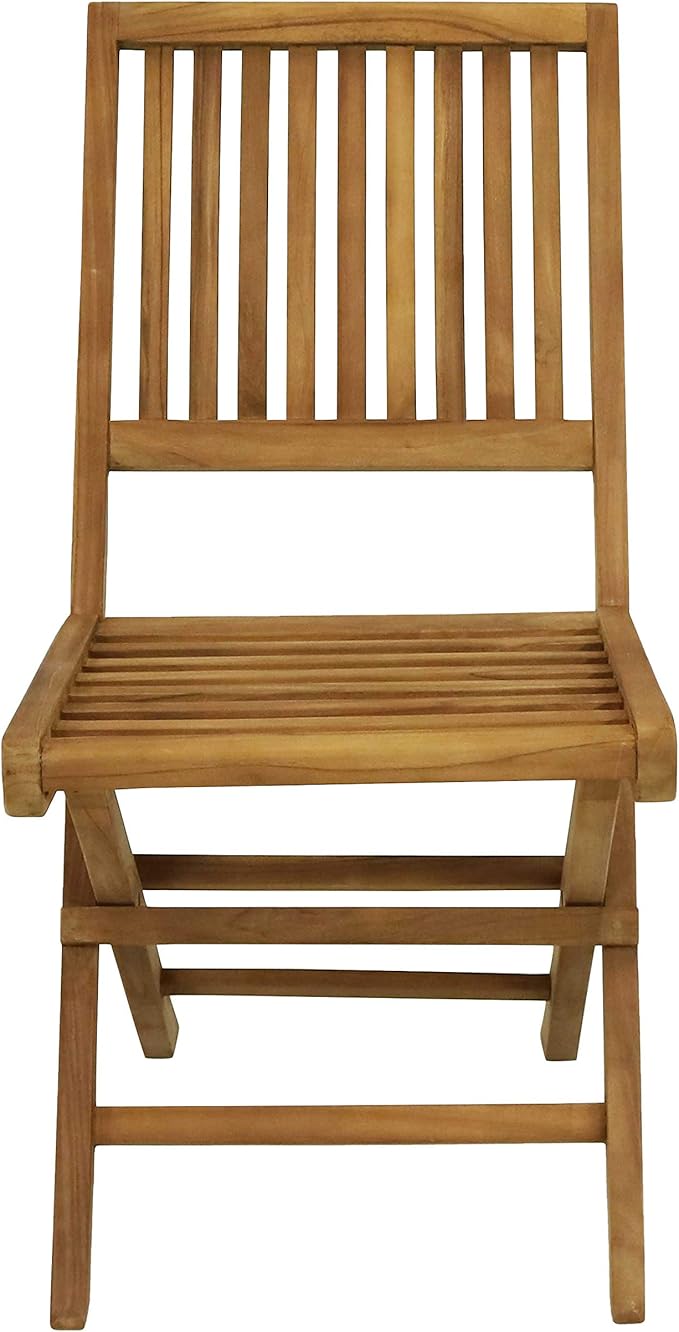 Sunnydaze Foldable Teak Wood Outdoor Chairs – Folding Patio Chair Set of 2 for Deck or Balcony – Wooden Teak Furniture with Light Finish