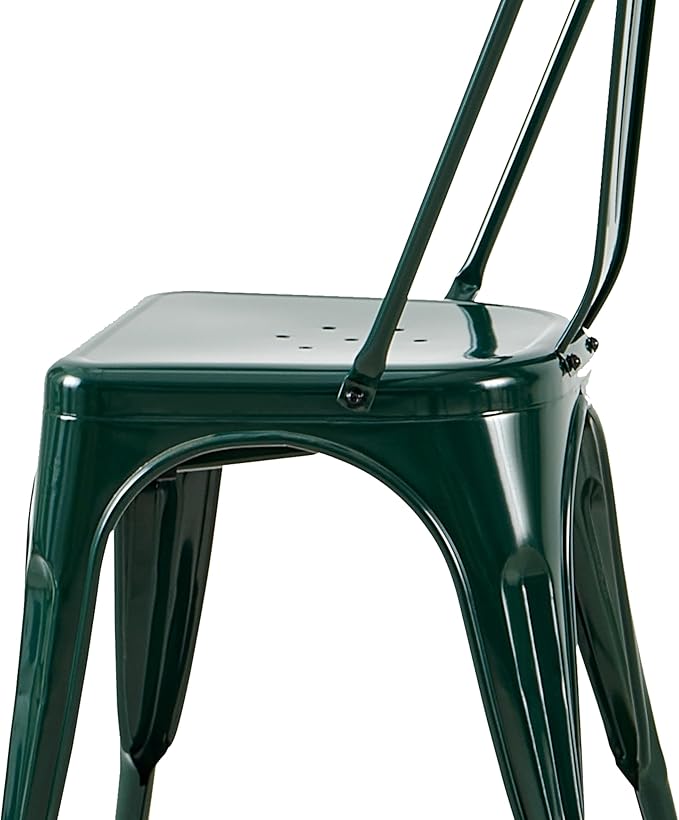 AC Pacific 18 Inch Seat Height Industrial Metal Dining Chairs, Stackable Kitchen or Bar Seat, Durable Modern Design, Versatile Accent Furniture, Set of 2, Dark Green