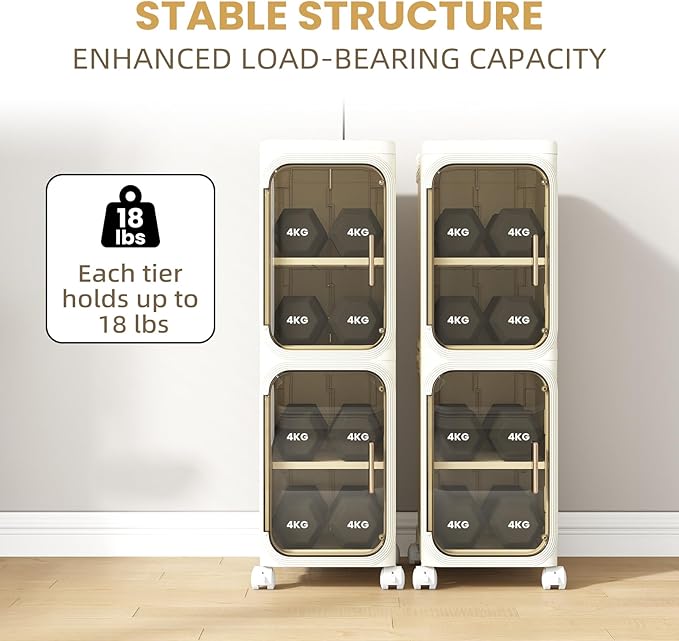 4 Tier Slim Bathroom Storage Cabinet, Narrow Organizer with Wheels and Toilet Paper Holder, Waterproof, No Assembly Required, Perfect for Small Spaces in Bathroom, Kitchen and Living Room