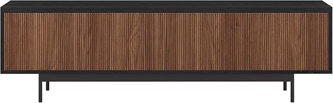 Henn&Hart Fluted TV Stand for TVs up to 75" with 2 Open-Concept Ribbed Storage Cabinets for Living Room, Family Room, or Office, Natural/Medium Walnut