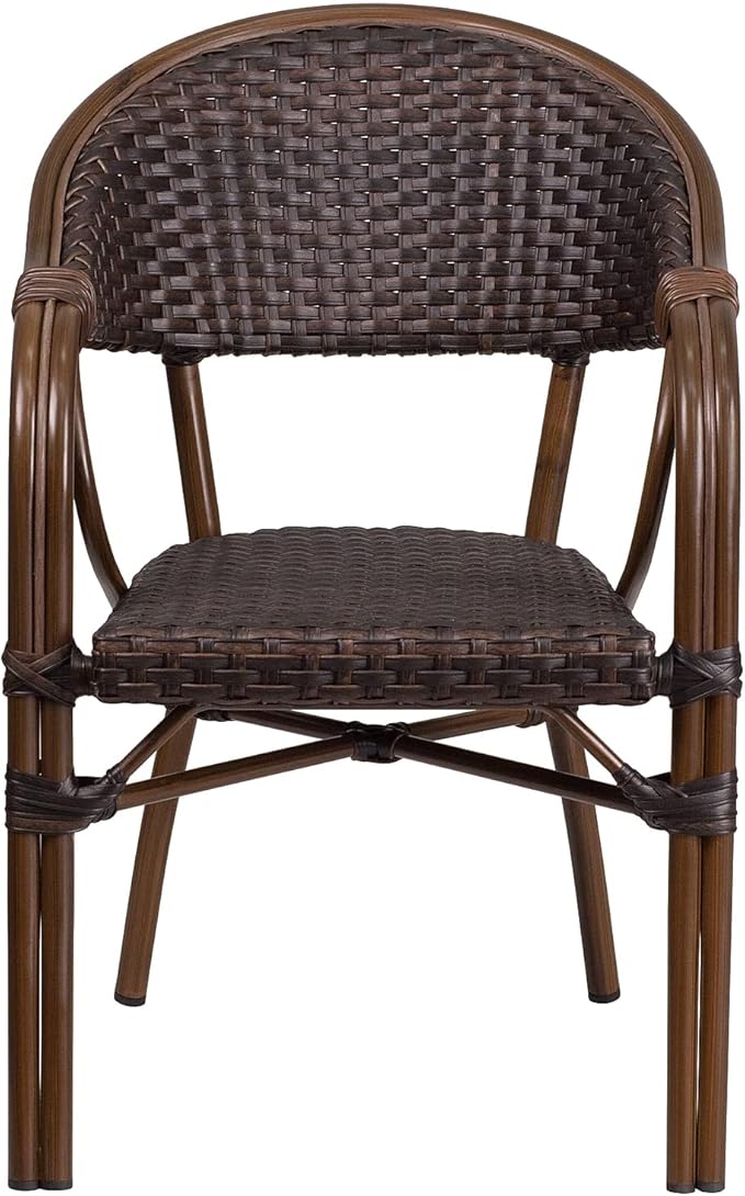 Flash Furniture 3 Pk. Milano Series Dark Brown Rattan Restaurant Patio Chair with Red Bamboo-Aluminum Frame
