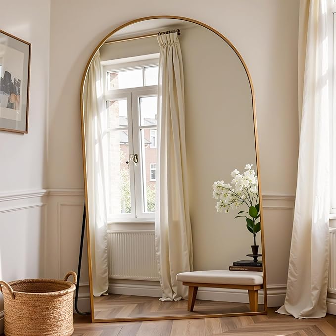 Full Length Mirror, 72"x44" Arched Full Body Mirror, Floor Mirrors with Stand, Body Mirrors Standing Hanging Leaning Against Wall,Aluminum Frame Mirrors for Bedroom Cloakroom,Living Room,Gold