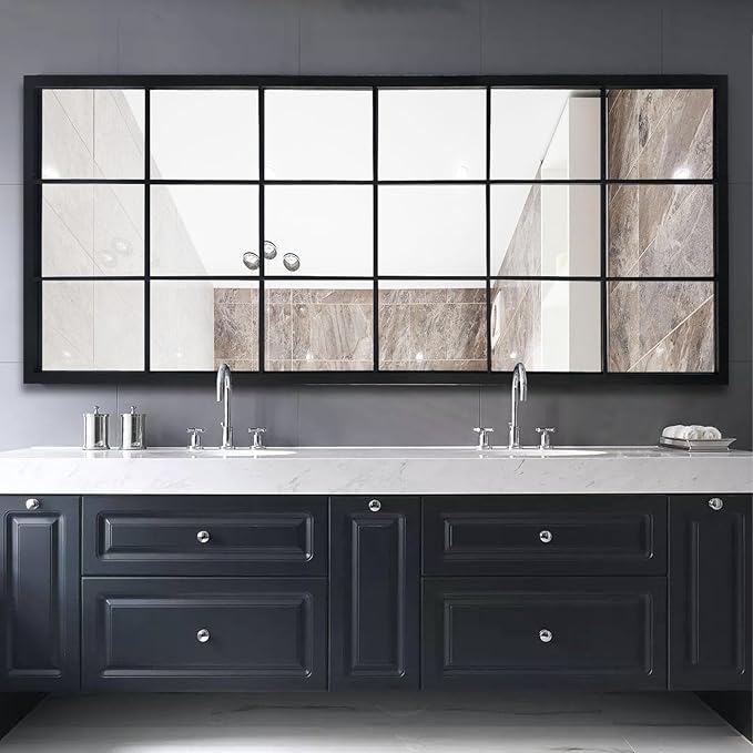 Balck Full Length Mirror,Window Pane Grid Minimalism Long Floor Wall Mounted Mirrors for Entryway,Hallway,Living Room,Fireplace 22"X53"