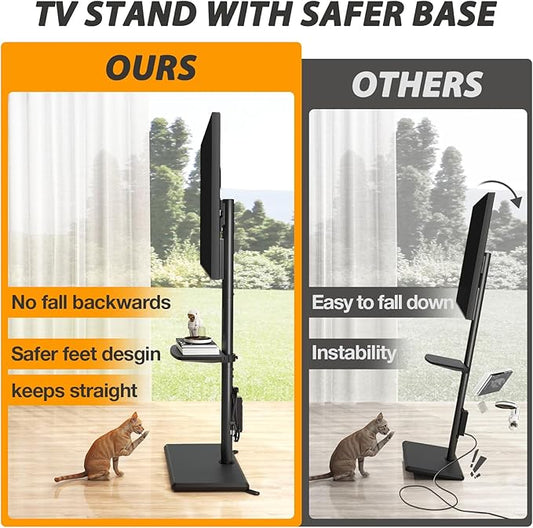 TVON Floor TV Stand with Power Outlet, TV Mount Stand for 32-60 inch TVs up to 88 lbs, Swivel TV Stand Mount with Height Adjustment and Safety Wood Base for Office, Corner, Max VESA 400x400mm
