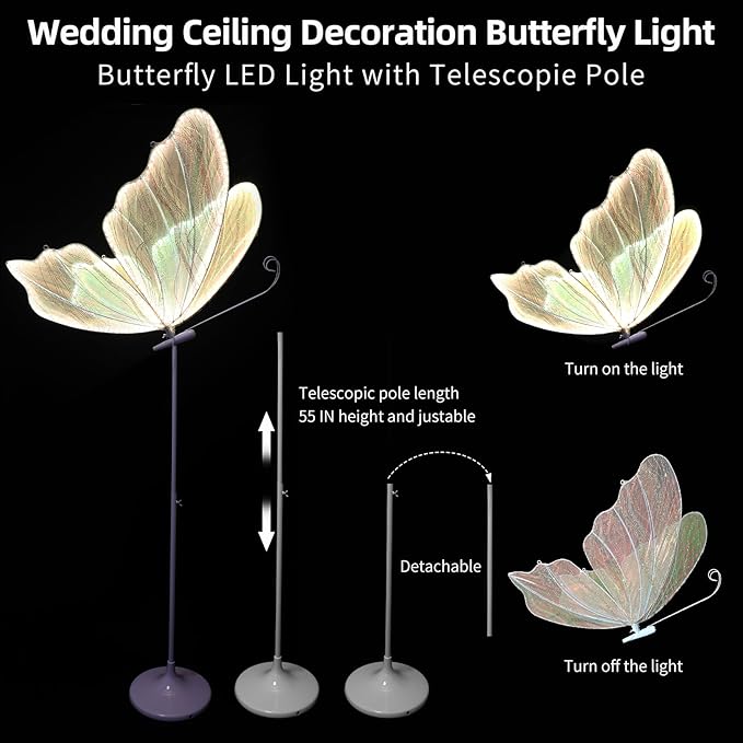 Wedding Butterfly Floor lamp Creative Butterfly Ceiling Lamp Butterfly Hanging Decoration Props for Wedding Party Events, 80CM/31.5INCH