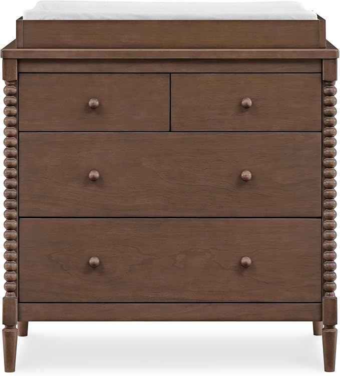 Delta Children Saint 4 Drawer Dresser with Changing Top and Interlocking Drawers, Teak Brown
