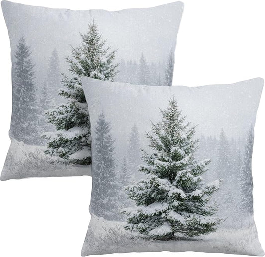 Winter Pillow Covers 24x24 Set of 2 Christmas Pine Tree Decorative Outdoor Throw Pillow Cases Rustic Natural Forest Snowflake Farmhouse Holiday Cushion Case for Home Couch Sofa
