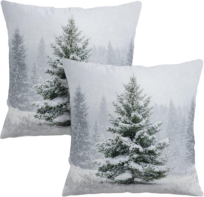 Winter Pillow Covers 16x16 Set of 2 Christmas Pine Tree Decorative Outdoor Throw Pillow Cases Rustic Natural Forest Snowflake Farmhouse Holiday Cushion Case for Home Couch Sofa