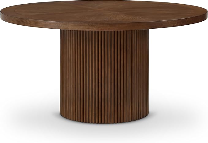Meridian Furniture 730Brown-T Belinda Collection Modern | Contemporary Dining Table with Solid Wood Base, Dark Walnut Brown Finish Oak Wood Veneer, Round Top, Fluted Base, 60" W x 60" D x 30" H, Brown