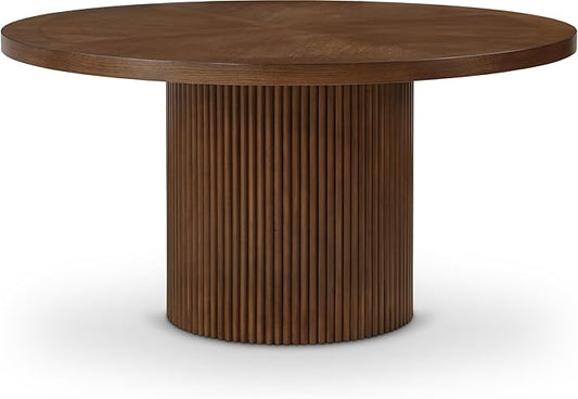 Meridian Furniture 730Brown-T Belinda Collection Modern | Contemporary Dining Table with Solid Wood Base, Dark Walnut Brown Finish Oak Wood Veneer, Round Top, Fluted Base, 60" W x 60" D x 30" H, Brown