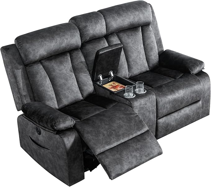 GUEAPY Power Reclining Loveseat with Heat & Massage,2 Seat Reclining Sofa with Console, Cup Holders, USB & Type-C Ports, Comfort Reclining Couch for Living Room Furniture Set, RV Loveseat Couch