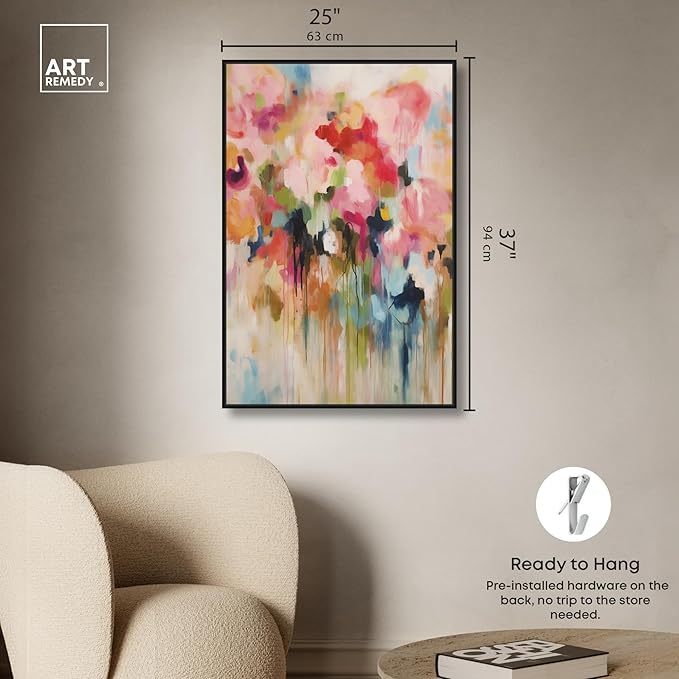 Art Remedy Soft Lush Pastel Canvas New Floral Wall Art, Black Frame, 24" x 36"
