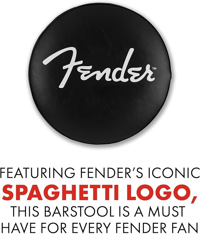 Fender Spaghetti Logo Swivel Barstool with Guitar Picks Pouch, Great Gifts for Dad, with 1 Year Limited Warranty, Simple Assembly, Black/Black, 24"