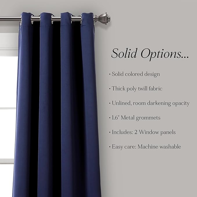 Lush Decor Insulated Grommet Blackout Window Curtain Panels, Pair, 52" W x 84" L, Navy - Classic Modern Design - Chic Window Decor - Long Curtains For Living Room, Bedroom, Or Dining Room