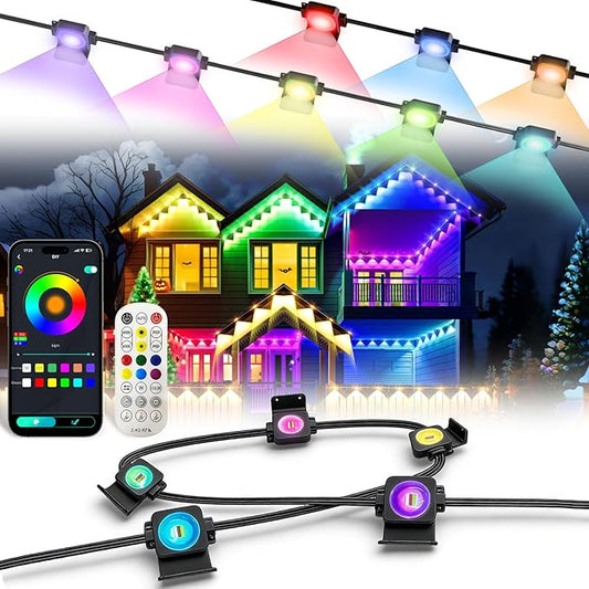 Permanent Outdoor Lights Pro,200ft RGB+IC Smart Outdoor Decor,App/Remote,Christmas,Halloween,Multi Scene Modes,IP67 Waterproof,Eaves Light with Daily & Holiday Party Decor,House Roof Lighting