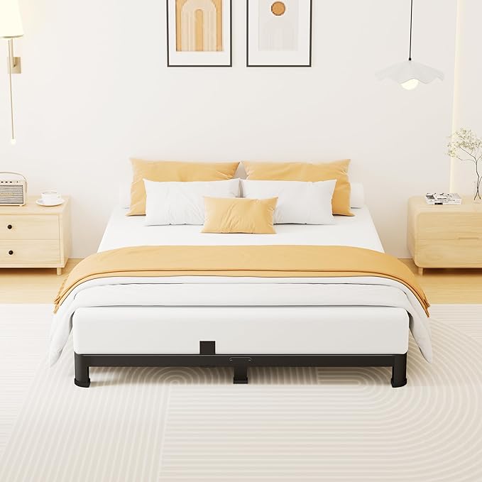 4 Inch King Bed Frame Low Profile, Heavy Duty Metal Platform Bed Frame with Round Corner Legs, Sturdy Mattress Foundation, No Box Spring Needed, Easy Assembly, Noise Free, Black
