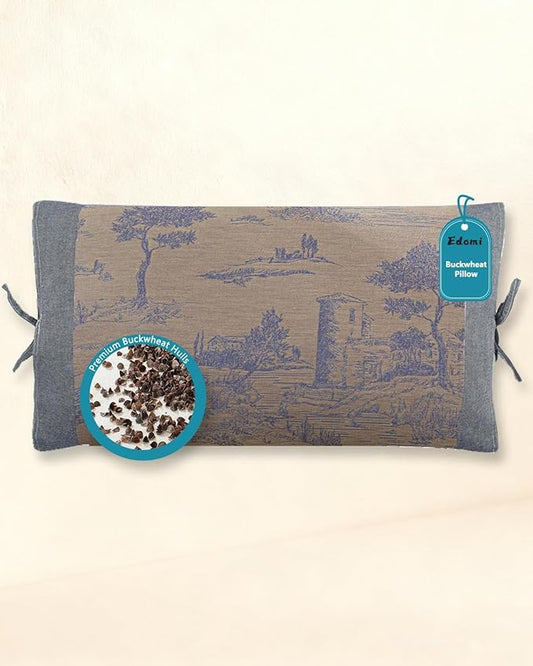 Adjustable Buckwheat Pillows for Sleeping,23.6"x13.7" Breathable Cool Neck Pillow for Bed with Buckwheat Hulls, Cervical Support Thin Pillow for Neck Pain with Dual-Layer Pillowcase,Brown