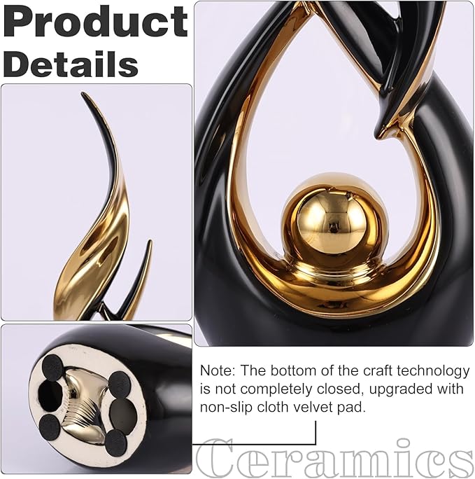 2 PCS Black Gold Ceramic Statues For Home Decor Accents, Modern Abstract Art Sculptures, Elegant Tabletop Decorative Objects For Dining Room, Entryway, Tv Stand, Mantel, Coffee Table Centerpieces