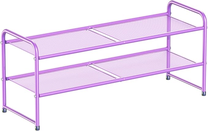 SUFAUY 2 Tier 33" Shoe Rack Closet, Metal Mesh, Stackable, Purple