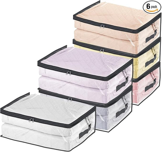 Fixwal 6pcs Clear Blanket Storage Bags with Zipper, Plastic Storage Bags for Closet Clothes Comforter Toys Sweaters Bedding, Bed Sheet Organizers (35L, 9.5 Gallons)