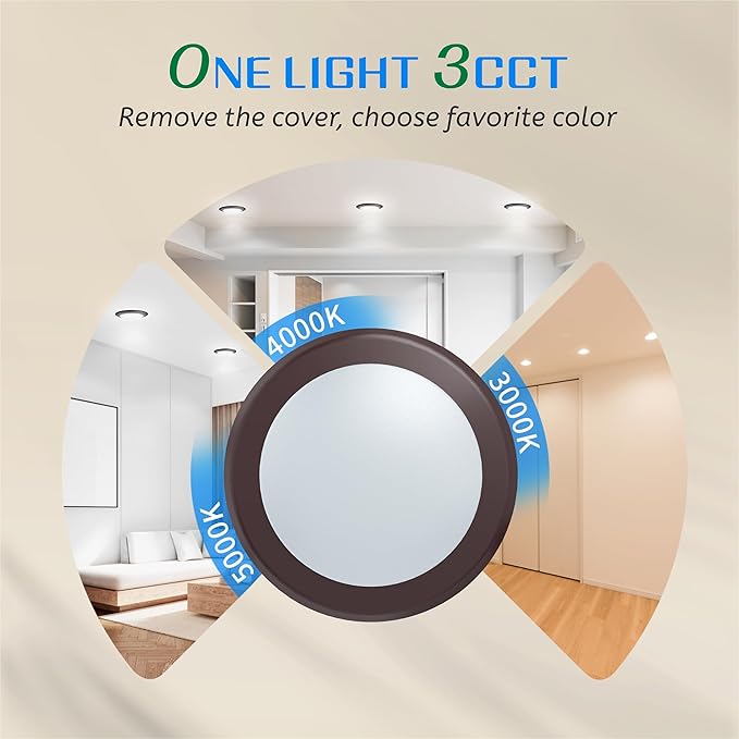 ECOELER 6 Inch Flush Mount LED Disk Lights, 3000K/4000K/5000K Selectable Ceiling Downlight, 16.5W 1100Lm, Surface Mount Ceiling Lights for J-Box or Recessed Can, ETL-Listed, Bronze, 4 Pack