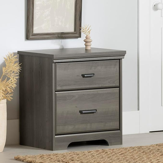 South Shore Versa 2-Drawer Nightstand Gray Maple, Traditional