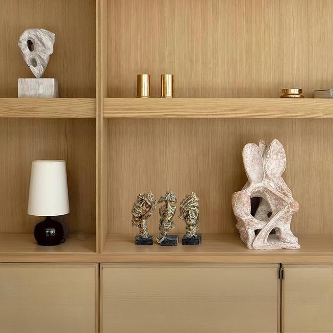 3 Pcs Thinker Statue, Silence is Gold Abstract Art Figurine, Modern Home Resin Decorative Objects Decor for Home Office Bookshelf Desktop,No Hear No See No Speak Knick Knacks