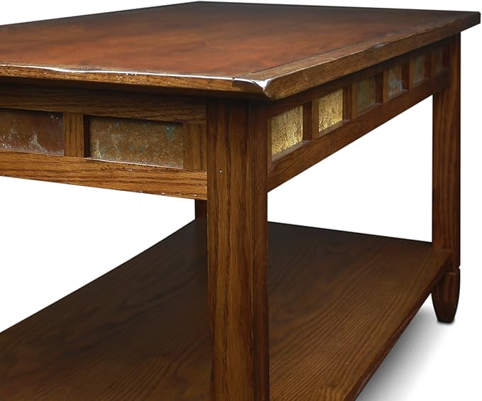 Leick Home Sibley Coffee Table, Solid Wood, Slate Tile Details, Bottom Display Shelf, Easy-Assembly, Living Room, Rustic Oak, 38 in x 20 in x 20.5 in, 10058