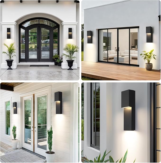 Fire Wolf 16" Modern Outdoor House Lights Wall Mount, Aluminum 18W LED 3000K Dual-Source Wall Sconce, Anti Rust Exterior Lighting Fixtures for Porch,Patio,Garden,Indoor/Outdoor (Black)