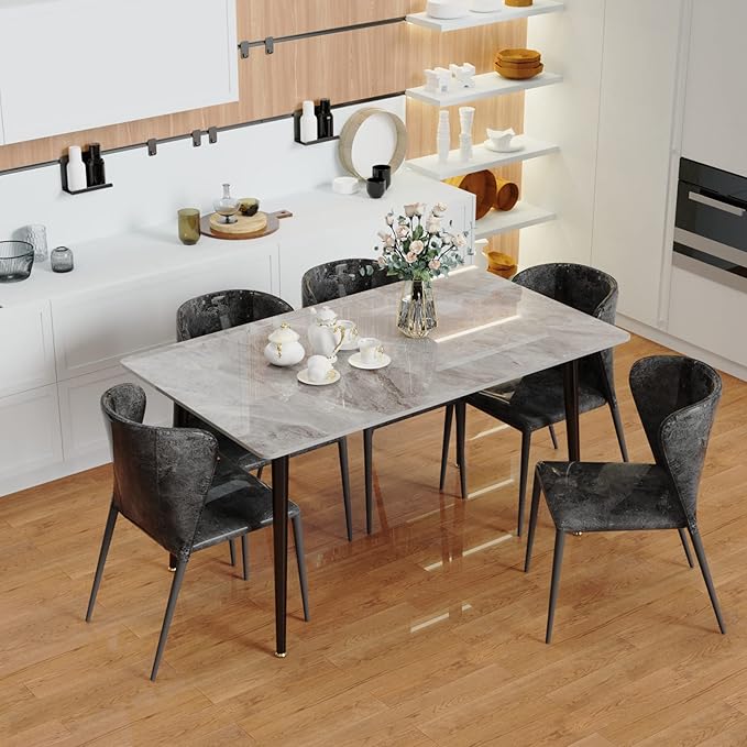 Wisfor Sintered Stone Dining Table: 47.2x27.5 Inch Grey Kitchen Table with Metal Legs - 6-Seat Breakfast Table for Dining Room, Restaurant (No Chairs)