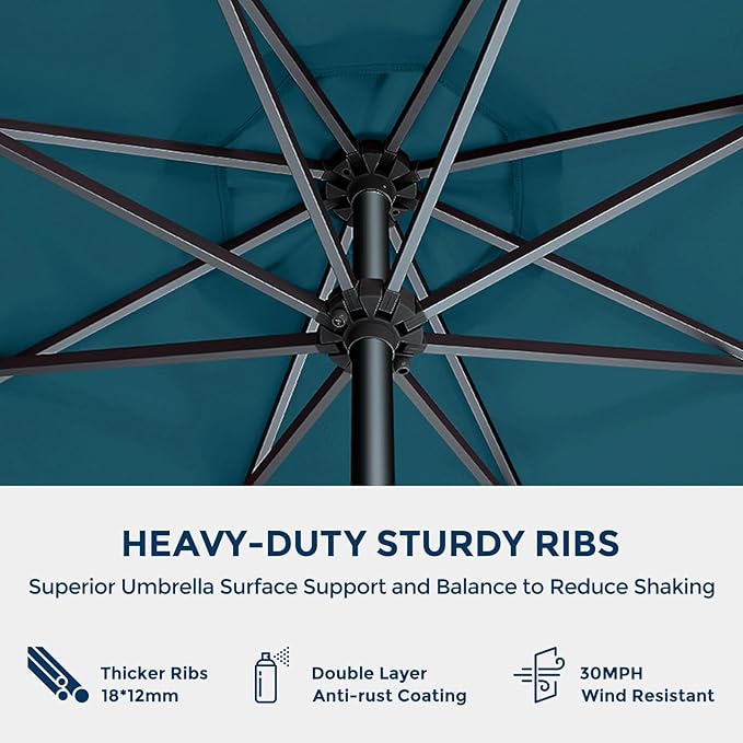 HOMSHADE Outdoor Patio Umbrella - Market Table Pool Deck Umbrella with Push Button Tilt, Crank, UPF50+ UV Protection and Sturdy Ribs, 3-Year Fade Resistance, 220GSM Solution-Dyed Fabric (No base)