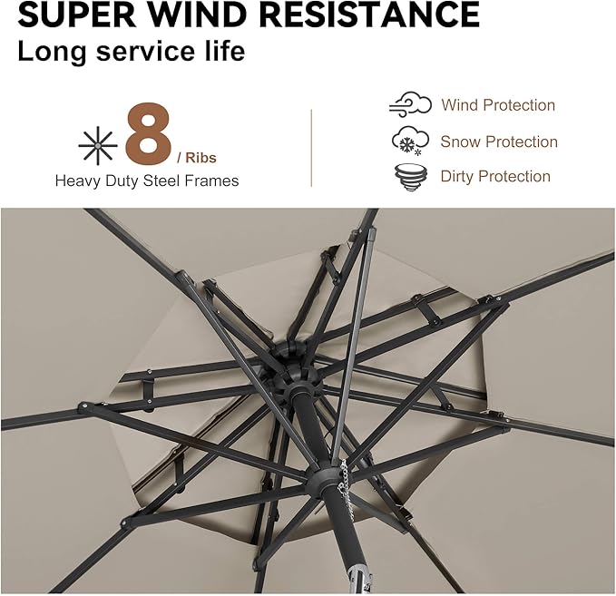 9ft Outdoor Patio Umbrella - 2-Tier Table Umbrella Waterprool UV Protection, Sombrillas de Patio with Push Button Tilt, Sun Umbrella for Pool, Porch, Garden, Backyard (Taupe)