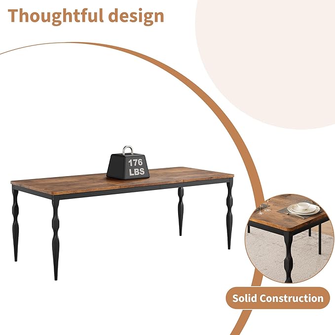 Garvee 79-Inch Modern Farmhouse Dining Table, Large Rectangular Kitchen Table for 6-8 People, Sturdy Wood Top with Unique Legs, Scratch-Resistant Dining Room Furniture for Party, Big Family, Brown