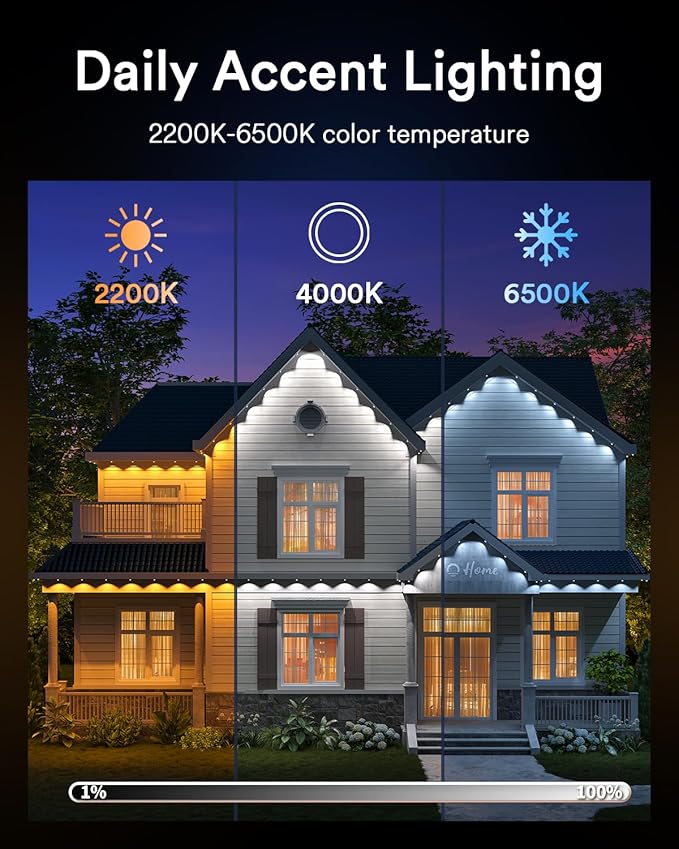 Lumary Permanent Outdoor Lights Pro 105ft with 80LED RGBAICW Smart Eave Light for Chirstmas, Work with Alexa Google IP67 Waterproof, Color Changing & White, Multi Scene for Daily Accent Lighting Decor