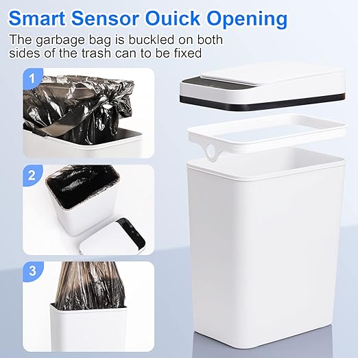 Bathroom Trash Cans with Lid 2 Pack 2.2 Gallon Touchless Automatic Motion Sensor Small Slim Garbage Can, Smart Electric Narrow Garbage Bin for Bedroom Office Kitchen (White)