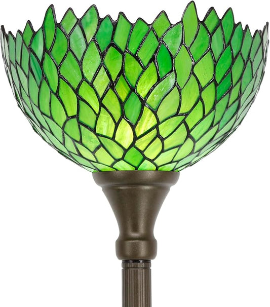 WERFACTORY Tiffany Floor Lamp Green Wisteria Stained Glass Light 12X12X71 Inches Pole Torchiere Standing Corner Torch Uplight Decor Bedroom Living Room Home Office S523 Series