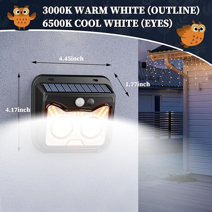 Solar Motion Sensor Lights Outdoor, Owl Shaped Warm White Waterproof Solar Powered Wall Lights, 3 Lighting Modes Security Flood Lights for Outside Deck, Fence, Yard, Garden, Step, Porch, Door -10 Pack
