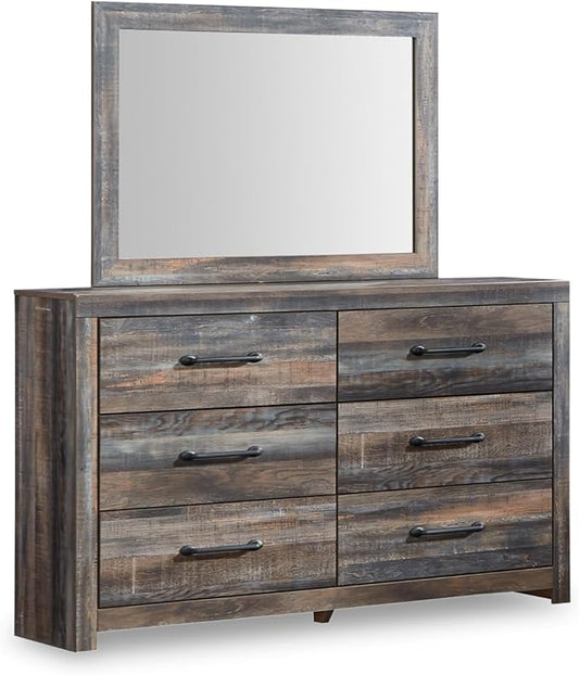 Signature Design by Ashley Drystan Rustic Smooth-Gliding 6-Drawer Dresser and Mirror with Safety Stop, Gray & Dark Brown