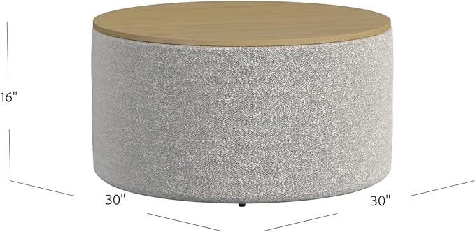 HomePop Modern Fabric Storage Ottoman with Wood Grain Laminate Top -White Cream Boucle with Gray Yarn