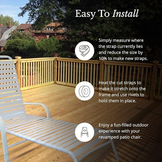 Vinyl Strap Roll, Perfect for Patio Furniture, Pool, Lawn, Garden, Make Your Own Replacement Straps, 20 Free Fasteners, 2" Wide x 20' Length, White