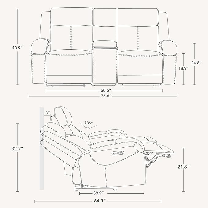 Watson & Whitely Power Reclining Sofa and Loveseat Sets, Genuine Leather Sofa Recliner Couch Set with Power Headrest, Storage Console, USB Ports, Cup Holders, Living Room Furniture Set, Saddle Brown