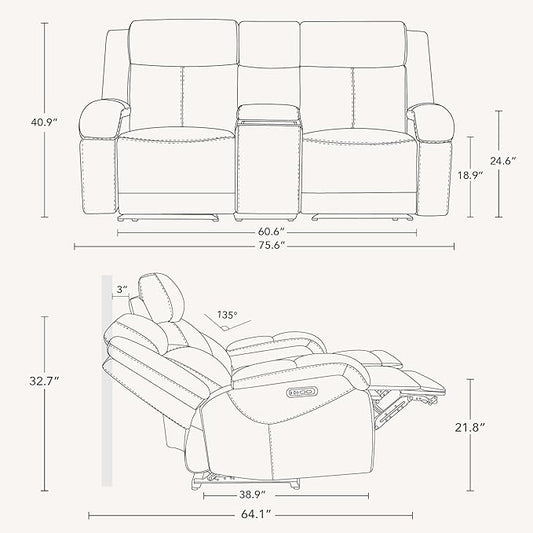 Watson & Whitely Power Reclining Sofa and Loveseat Sets, Genuine Leather Sofa Recliner Couch Set with Power Headrest, Storage Console, USB Ports, Cup Holders, Living Room Furniture Set, Saddle Brown