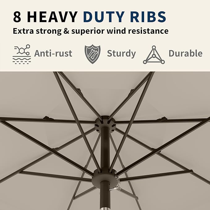 9FT 3 Tiers Patio Umbrella With Auto Tilt And Crank, Outdoor Table Market Umbrella with 8 Sturdy Ribs for Garden, Lawn, Deck, Backyard and Pool