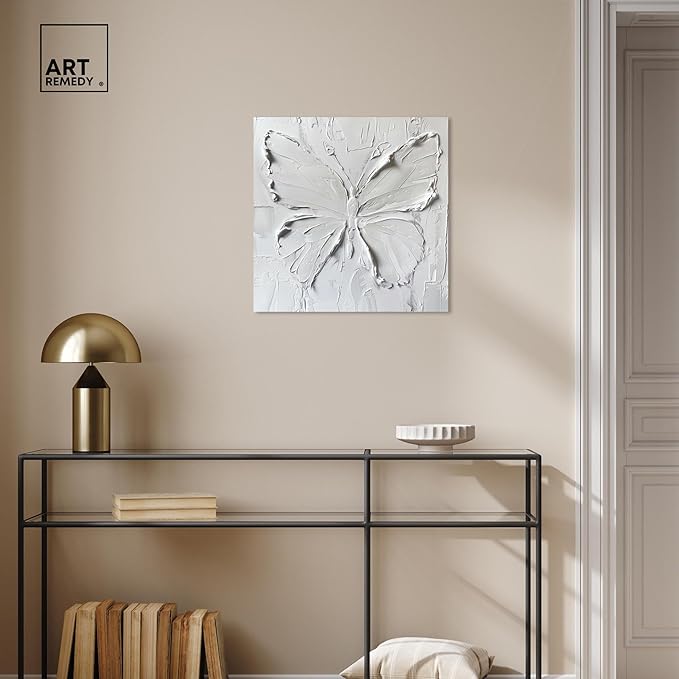 Art Remedy White Butterfly Canvas Elegant White Gold Wall Art, Gallery Wrapped, 20" x 20"