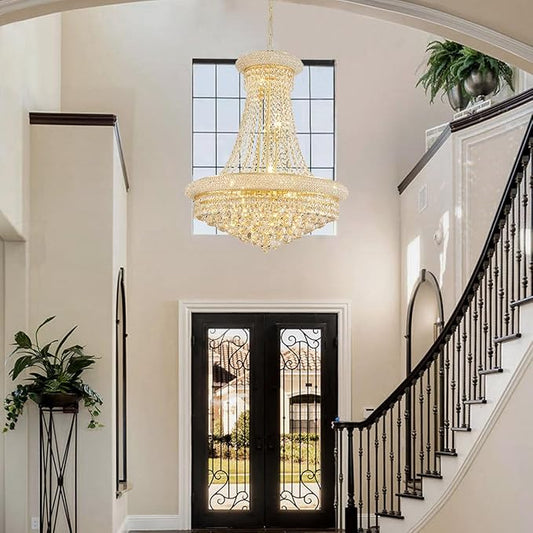 Gold Modern Crystal Chandeliers Diameter 23.6" Empire Crystal Chandeliers, 11-Lights Foryer Chandelier for High Ceilings Living Dining Room Entryway Hallway