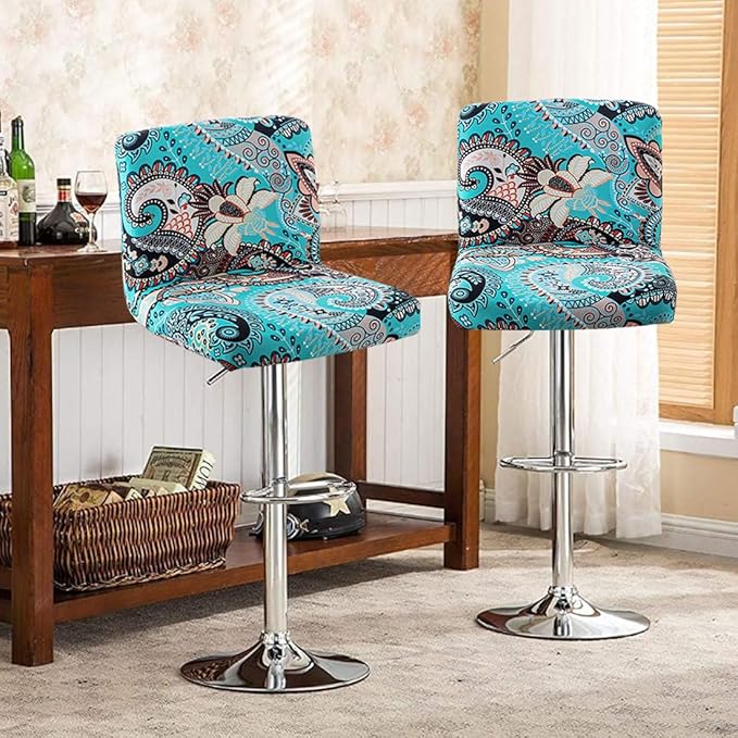 Levoberg Bar Stools Cover Set of 2 Printed Armless Swivel Barstools Slipcovers with Backs Stretch Square Counter Height Bar Stools Covers Mid Low Back Chair Cover for Kitchen Dining Room Bar #5