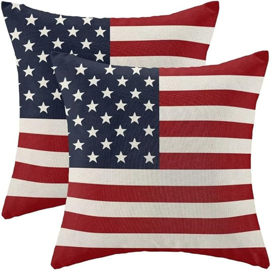BETGINY 4th of July Pillow Covers 18x18 Set of 2, American Flag Patriotic Decorations Throw Pillow Covers Linen Farmhouse Independence Day Cushion Case for Couch Sofa Summer Home Outdoor Decor