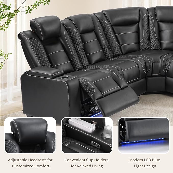 ANJ Power Reclining Loveseat,2 PCS 2-Seater Electric Recliner Sofa with LED Lights, USB Charging & Cup Holders, Faux Leather Living Room Furniture for Home Theater, Small Spaces & RV