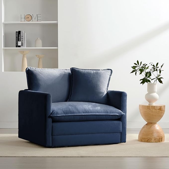 Chenille Oversized Accent Chair - 39”W Big Comfy Reading Chair, Modular Cloud Chair, Cozy Armchair for Living Room, Bedroom, Kids Room, Family Room, Reading Nook, Navy Blue
