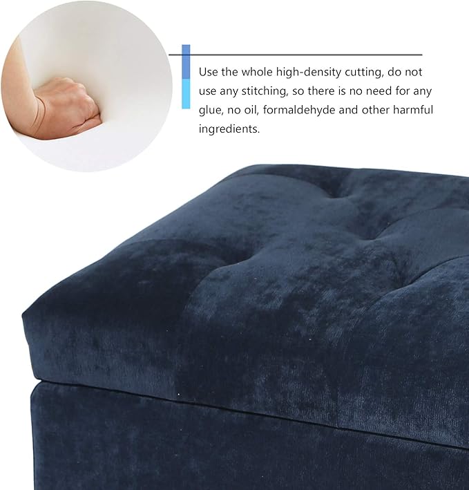 Adeco High End Classy Tufted Accents Rectangular Storage Bench Ottoman Footstool, Blue 24" * 17.5" * 17.7"